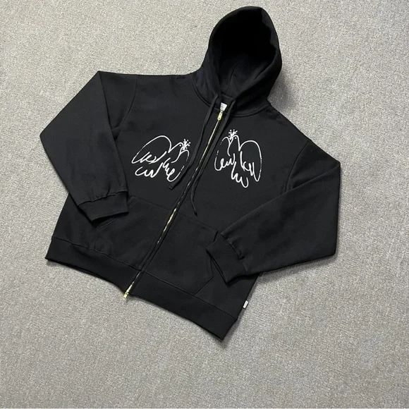 Aime Leon Dore Black Zip-Up Hoodie with White DoveGraphics - Picture 2 of 10